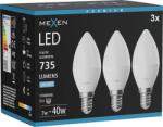 Mexen Nova 3x LED izzó E14, C37, 7W, Hideg - 6500K, 735 lm - L102-E14-0765-01x03 (L102-E14-0765-01x03)