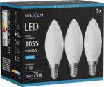 Mexen Nova 3x LED izzó E14, C37, 10W, Hideg - 6500K, 1055 lm - L102-E14-1065-01x03 (L102-E14-1065-01x03)