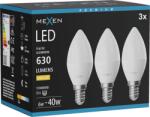 Mexen Nova 3x LED izzó E14, C37, 6W, Meleg - 3000K, 630 lm - L102-E14-0630-01x03 (L102-E14-0630-01x03)