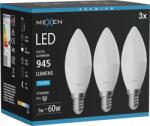 Mexen Nova 3x LED izzó E14, C37, 9W, Hideg - 6500K, 945 lm - L102-E14-0965-01x03 (L102-E14-0965-01x03)