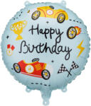 PartyDeco Balon din folie Happy Birthday - Motiv de curse 35 x 35 cm