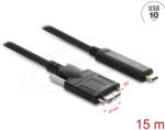Delock Aktív optikai kábel USB 10 Gbps USB Type-C apa > USB 10 Gbps Micro-B Típusú dugó csavarokkal ellátott 15 m (4043619836819)