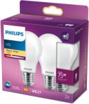 Philips Classic A60, E27, 75 W, meleg fehér, 2 darab