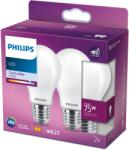 Philips Classic A60, E27, 75 W, hideg fehér, 2 darab