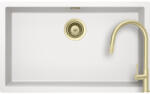 SCHOCK Set chiuveta bucatarie Schock Kaia N-100XL 756 x 456 mm Cristadur Polaris, alb polar cu parti vizibile si baterie bucatarie Schock Talia White Gold, auriu deschis, cap extractibil (SETKN100XLPOTEWGO)