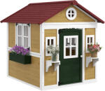 Outsunny Căsuță de exterior pentru copii, casă de joacă exterioară cu ușă, ferestre și jardiniere 114 x 126, 4 x 135 cm bej | Aosom Romania (345-027V01BG) Casuta pentru copii