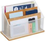 Relaxdays Organizator birou Relaxdays, suport documente 3 compartimente, metal si bambus, 20x29x14 cm (10042706)