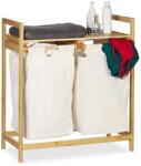 Relaxdays Cos de rufe Relaxdays din bambus, 60 litri, 2 compartimente, alb (10028864)
