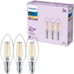 Philips Classic B35, E14, 40 W, meleg fehér, 3 darab