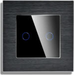 Luxion Intrerupator Dublu Cap Scara / Cruce cu Touch din Sticla si Rama de Aluminiu LUXION Serie A (Negru) (lx-mt-a202a-b)