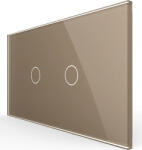 LIVOLO Intrerupator Simplu + Simplu cu Touch LIVOLO cu Rama Din Sticla Standard Italian 4M (Auriu) (vl-fc1/1-4a)