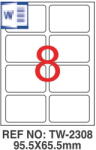 Tanex Etichete albe autoadezive, repozitionabile, 8/A4, 95.5x65.5mm, 25 coli/top, TANEX, colturi rotunjit (TX-TW-2308R)