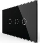 LIVOLO Intrerupator Simplu + Dublu cu Touch LIVOLO cu Rama Din Sticla Standard Italian 4M (Negru) (vl-fc1/2-4b)