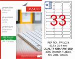Tanex Etichete albe autoadezive, repozitionabile, 33/A4, 63.5x25.4mm, 25 coli/top, TANEX, colturi rotunjit (TX-TW-2033R)