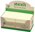 Hopax Notes autoadeziv 76 x 76 mm, hartie reciclata, 100 file, 12 buc/cutie, Stick"n - galben pastel (HO-21795)