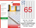 Tanex Etichete albe autoadezive, repozitionabile, 65/A4, 38.1x21.2mm, 25 coli/top, TANEX, colturi rotunjit (TX-TW-2065R)