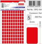 Tanex Etichete autoadezive, 8 x 12 mm, 550 buc/set, TANEX, rosu fluorescent (TX-OFC-104-FRE)