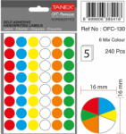 Tanex Etichete autoadezive rotunde, D16 mm, 240 buc/set, TANEX, culori fluorescente asortate (TX-OFC-MX130)