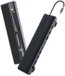 Baseus Docking Station Baseus EliteJoy EH3 Series 12-in-1, conectare PC USB-C, Type-C to 2xHDMI 4K@60Hz, 1xDP4K@60Hz, 2xUSB-C(10Gbps), 2xUSB-A(5Gbps), 1xUSB-A(480Mbps), SD/TF(3.0), RJ45(Gigabit), USB-C(PD), gri (B0114200)
