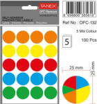 Tanex Etichete autoadezive rotunde, D25 mm, 100 buc/set, TANEX, culori fluorescente asortate (TX-OFC-MX132)