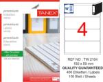 Tanex Etichete albe autoadezive, repozitionabile, 4/A4, 192x59mm, 25 coli/top, TANEX, colturi rotunjite (TX-TW-2104R)