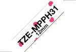 Brother TZE-MPPH31, Banda Etichete Laminata Cu Model, Negru Pe Inimi Roz, 12MM (TZEMPPH31_OEM)