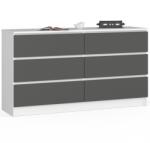  Komód K 140 cm 6 fiókos PK fehér-grafit szürke