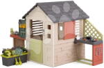 Smoby Căsuță cu flori lângă atelier Nature Playhouse&Kitchen Life Smoby cu bucătărie extensibilă, cu filtru UV, de la 24 luni (SM810306-M) Casuta pentru copii
