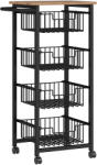 HOMCOM Cărucior de Bucătărie cu 4 Coșuri Detașabile, Roți și Frâne, Oțel și Lemn, 49.5x31x91 cm, Stejar | Aosom Romania (801-379V01AK)