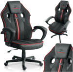 Sofotel Gamer szék, Sofotel Master, fekete/piros, 33-45 cm ülésmagasság, gumírozott kerekek, fejpárnával, 120 kg teherbírás (TE242701)