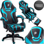 Sofotel Gamer szék, Sofotel Specter, fekete/türkiz, 42-52 cm ülésmagasság, gumírozott kerekek, lábtartós, dönthető, fejpárnával, 120 kg teherbírás (TE242902)