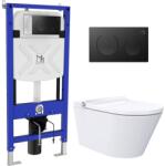 Major&Maker Classic + Coral Black toaletă cu spălare cu cadru si buton agăţat fără margine alb 4050FWS200302B (4050FWS200302B)