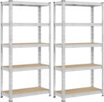 Brius Set 2 rafturi metalice depozitare, 5 niveluri, reglabile, polite MDF, 875 kg, 40x90x180 cm, argintiu (EZ-GLR455E01)