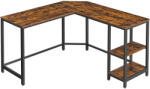 Brius Birou de colt in forma de L, cu 2 rafturi de depozitare, 130x130x76 cm, industrial, maro rustic (EZ-LWD123K01)