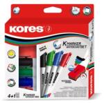 Kores Marker pentru tablă albă și flipchart, set, marker magnetic pentru tablă albă, 3 mm, vârf conic, KORES, 4 culori diferite, 4 buc