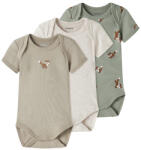 NAME IT Set 3 body bebe băieți, mânecă scurtă, vulpe, maro/crem/vernil, 50-98 brut, alune/Shadow (14B953)