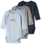 NAME IT Set 3 body bebe, mânecă lungă, băieți, bleu/gri/gri petrol, 50-98 albastru, gri/Grey Melange (14B97A)