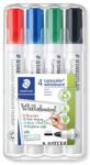 STAEDTLER Marker pentru tablă albă, set, 2 mm, vârf conic, STAEDTLER "Lumocolor 351", 4 culori diferite, 4 buc