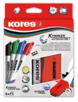 Kores Marker pentru tablă albă și flipchart, set, marker magnetic pentru tablă albă, 3-5 mm, vârf teșit, KORES, 4 culori diferite, 4 b