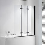 Stuxi Ravenna Black 120x140 összecsukható 3 szárnyú kádparaván 6 mm vastag vízlepergető biztonsági üveggel, fekete elemekkel (TL-426B)