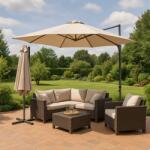 ProGarden Ambience Függő Gémes Kitekerhető Napernyő, széltörővel, 3 m, Beige, 170 g/m2, UPF30+ (FE8000050)