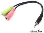 BlackBird Átalakító Headset Stereo jack 1x 3.5mm 4 pin male to 2x 3.5mm 3 pin female (OMTP) (BH1249)