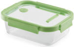 Lékué Glass Container Rectangular téglalap alakú légmentes üveg ételtároló doboz, 1, 52L, üveg és platina szilikon, zöld