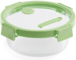 Lékué Glass Container Round kerek légmentes üveg ételtároló doboz, 950ml, üveg és platina szilikon, zöld