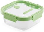 Lékué Glass Container Square hőálló üveg ételtároló doboz szivárgásmentes és gőzszelepes üvegfedővel, négyzetes, 1100ml, dátumjelölő, halmozható, áttetsző/zöld - 884023 (LK884023)