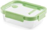 Lékué Glass Container Rectangular hőálló üveg ételtároló doboz szivárgásmentes és gőzszelepes üvegfedővel, téglalap, 640ml, dátumjelölő, halmozható, áttetsző/zöld - 883880 (LK883880)