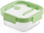 Lékué Glass Container Square hőálló üveg ételtároló doboz szivárgásmentes és gőzszelepes üvegfedővel, négyzetes, 800ml, dátumjelölő, halmozható, áttetsző/zöld - 884009 (LK884009)