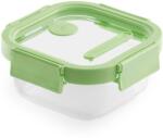 Lékué Glass Container Square hőálló üveg ételtároló doboz szivárgásmentes és gőzszelepes üvegfedővel, négyzetes, 520ml, dátumjelölő, halmozható, áttetsző/zöld - 883989 (LK883989)
