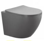 Anahita Construction Vas WC suspendat Anahita Eternity, 32 x 52, 5 x 36 cm gri, rimless, evacuare orizontala, capac WC soft close inclus (LX1901MG)