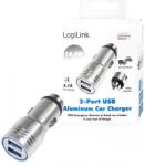 LogiLink Autós töltő 2xUSB beépített vészkalapáccsal 10.5W ezüs (PA0228)